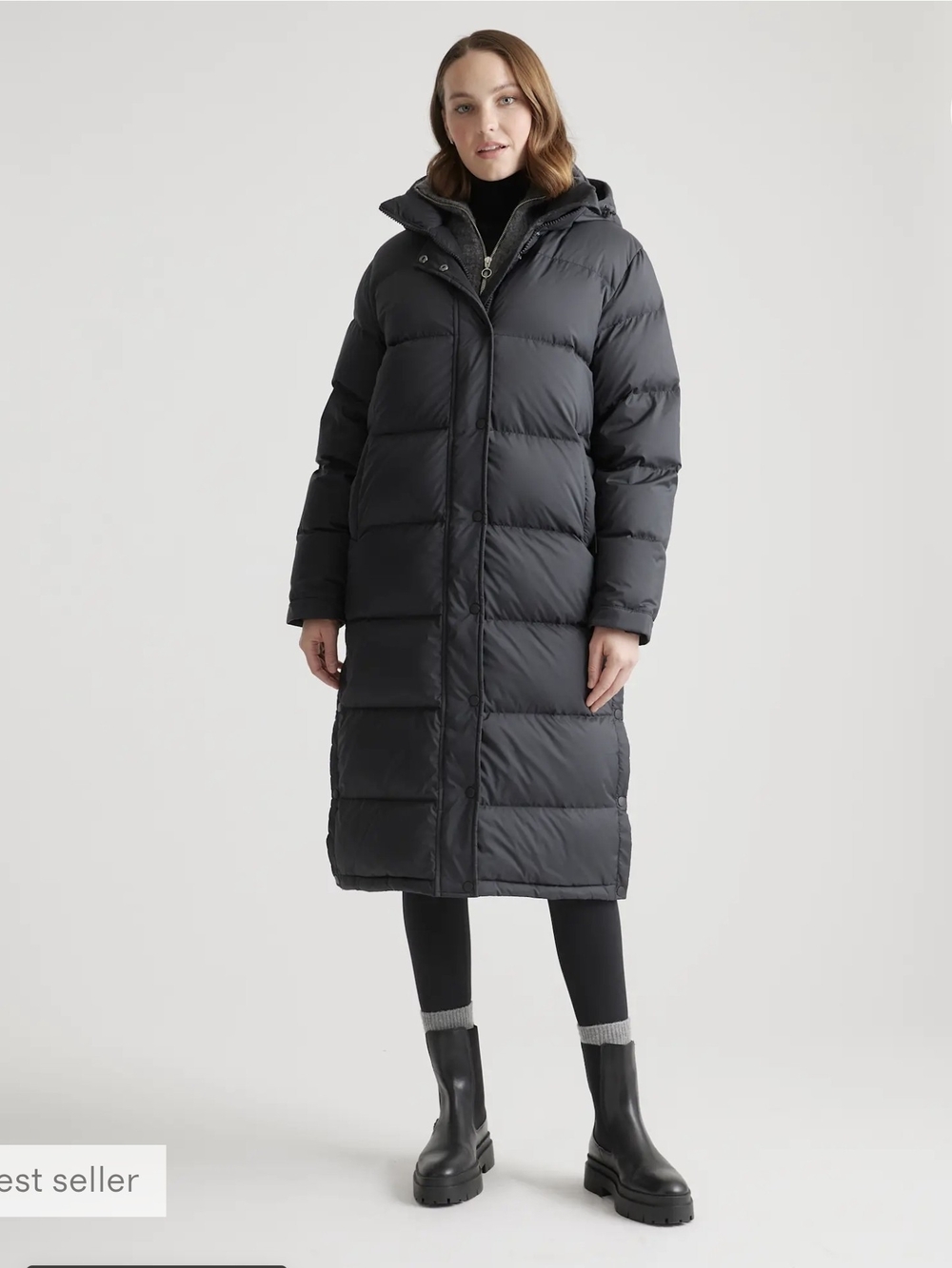 Quince Responsible Down Long Puffer Jacket Black S Removable Hood Warm